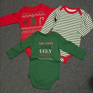 Holiday-Themed Red and Green Kids Bodysuit Set
